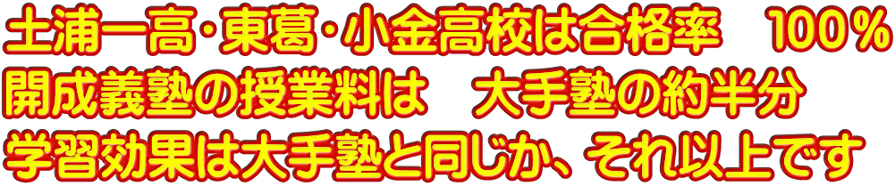 土浦一高・東葛・小金高校は合格率　１００％ 開成義塾の授業料は　大手塾の約半分 学習効果は大手塾と同じか、それ以上です